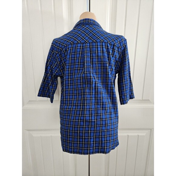 Gap Button Down Blue Plaid Flannel Shirt Boyfriend Fit Size L - Picture 6 of 9